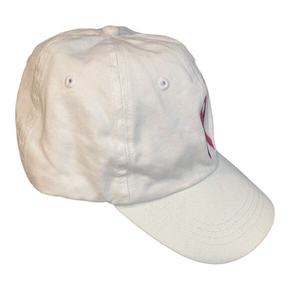Breast Cancer Awareness Pink Ribbon BaseBall Cap Hat Womens OSFM White Pink - Picture 2 of 8